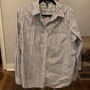 Ralph Lauren blouse white navy striped Long Sleeve button down Shirt
